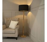 ValueLights | Traditional Light Wood Candlestick Floor Lamp with Black Fabric Drum Shade for Living Room | Floor Lamps, Home Décor & Improvement Essential | Included LED Bulb