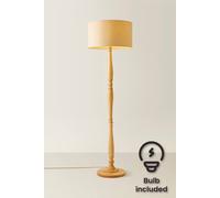 ValueLights | Traditional Light Wood Candlestick Floor Lamp with Natural Fabric Drum Shade for Living Room | Floor Lamps, Home Décor & Improvement Essential | Included LED Bulb