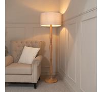 Victoria Light Wood Traditional Stem Floor Lamp with Fabric Drum Shade ValueLights Grey One Size