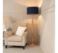 Victoria Light Wood Traditional Stem Floor Lamp with Fabric Drum Shade ValueLights Navy One Size