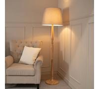 ValueLights Victoria Light Wood Traditional Stem Floor Lamp with Fabric Tapered Shade in Grey ValueLights Grey
