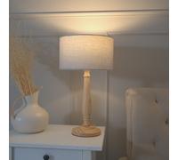 ValueLights Victoria Grey Drum Shade with Light Wood Table Lamp