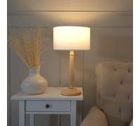 ValueLights | Traditional Light Wood Candlestick Table Lamp with White Fabric Drum Shade for Living Room Bedroom | Table Lamps, Home Décor & Improvement Essential | Included LED Bulb