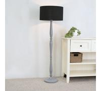 Valuelights Victoria Traditional Grey Wood Candlestick Floor Lamp With Black Drum Shade - Led Bulb Included