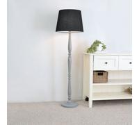 ValueLights Victoria Grey Wood Traditional Floor Lamp with Fabric Tapered Shade & LED Bulb in Black ValueLights Black