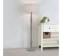 Valuelights Victoria Traditional Grey Wood Candlestick Floor Lamp With Grey Drum Shade