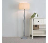 Valuelights Victoria Traditional Grey Wood Candlestick Floor Lamp With Natural Drum Shade - Led Bulb Included