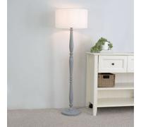ValueLights Victoria Grey Wood Traditional Stem Floor Lamp with Fabric Drum Shade in White ValueLights White