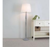 Valuelights Victoria Traditional Grey Wood Candlestick Floor Lamp With White Tapered Shade