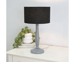 Valuelights Victoria Traditional Grey Wood Candlestick Table Lamp With Black Drum Shade - Led Bulb Included