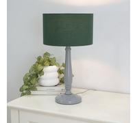 ValueLights | Traditional Grey Wood Candlestick Table Lamp with Forest Green Fabric Drum Shade for Living Room Bedroom | Table Lamps, Home Décor & Improvement Essential | Included LED Bulb