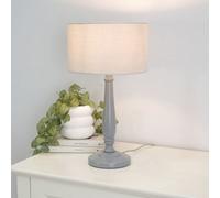 Valuelights Victoria Traditional Grey Wood Candlestick Table Lamp With Grey Drum Shade - Led Bulb Included