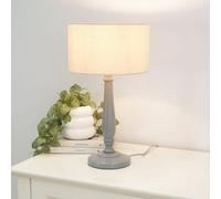 Valuelights Victoria Traditional Grey Wood Candlestick Table Lamp With Natural Drum Shade