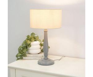 Valuelights Victoria Traditional Grey Wood Candlestick Table Lamp With Natural Drum Shade