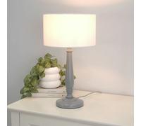 Valuelights Victoria Traditional Grey Wood Candlestick Table Lamp With White Drum Shade - Led Bulb Included
