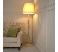 Valuelights Victoria Traditional Light Wood Candlestick Floor Lamp With Beige Tapered Shade - Led Bulb Included