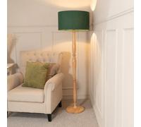 ValueLights | Traditional Light Wood Candlestick Floor Lamp with Forest Green Fabric Drum Shade for Living Room | Floor Lamps, Home Décor & Improvement Essential | Included LED Bulb