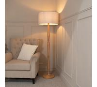 ValueLights | Traditional Light Wood Candlestick Floor Lamp with Grey Fabric Drum Shade for Living Room | Floor Lamps, Home Décor & Improvement Essential | Included LED Bulb