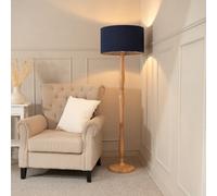 Valuelights Victoria Traditional Light Wood Candlestick Floor Lamp With Navy Blue Drum Shade - Led Bulb Included