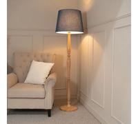 ValueLights | Traditional Light Wood Candlestick Floor Lamp with Navy Blue Tapered Shade for Living Room | Floor Lamps, Home Décor & Improvement Essential | Included LED Bulb