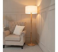 ValueLights | Traditional Light Wood Candlestick Floor Lamp with White Fabric Drum Shade for Living Room | Floor Lamps, Home Décor & Improvement Essential | Included LED Bulb