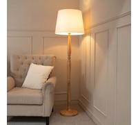 Valuelights Victoria Traditional Light Wood Candlestick Floor Lamp With White Tapered Shade - Led Bulb Included