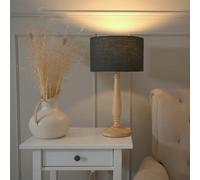 Valuelights Victoria Traditional Light Wood Candlestick Table Lamp With Charcoal Drum Shade - Led Bulb Included