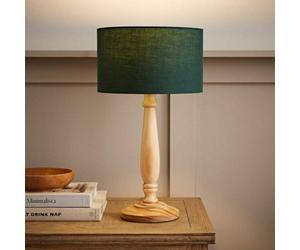 Valuelights Victoria Traditional Light Wood Candlestick Table Lamp With Forest Green Drum Shade