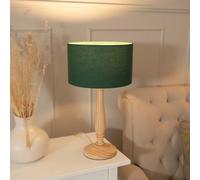 Valuelights Victoria Traditional Light Wood Candlestick Table Lamp With Forest Green Drum Shade - Led Bulb Included