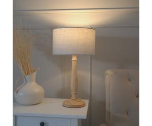 Valuelights Victoria Traditional Light Wood Candlestick Table Lamp With Grey Drum Shade
