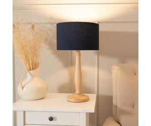 Valuelights Victoria Traditional Light Wood Candlestick Table Lamp With Navy Blue Drum Shade
