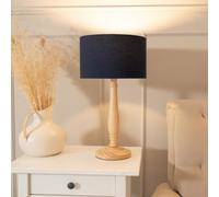 Valuelights Victoria Traditional Light Wood Candlestick Table Lamp With Navy Blue Drum Shade - Led Bulb Included