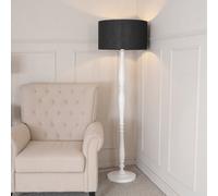 Valuelights Victoria Traditional White Wood Candlestick Floor Lamp With Black Drum Shade