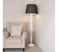 Valuelights Victoria Traditional White Wood Candlestick Floor Lamp With Black Tapered Shade - Led Bulb Included