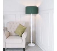Valuelights Victoria Traditional White Wood Candlestick Floor Lamp With Forest Green Drum Shade