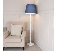 Valuelights Victoria Traditional White Wood Candlestick Floor Lamp With Navy Blue Tapered Shade - Led Bulb Included