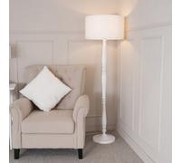 ValueLights | Traditional White Wood Candlestick Floor Lamp with White Fabric Drum Shade for Living Room | Floor Lamps, Home Décor & Improvement Essential | Included LED Bulb
