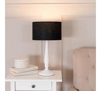 Valuelights Victoria Traditional White Wood Candlestick Table Lamp With Black Drum Shade - Led Bulb Included