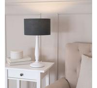 Valuelights Victoria Traditional White Wood Candlestick Table Lamp With Charcoal Drum Shade - Led Bulb Included