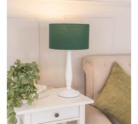 Valuelights Victoria Traditional White Wood Candlestick Table Lamp With Forest Green Drum Shade - Led Bulb Included