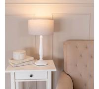 Valuelights Victoria Traditional White Wood Candlestick Table Lamp With Grey Drum Shade
