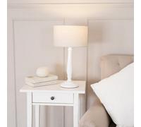 ValueLights Victoria White Wood Traditional Table Lamp with Fabric Drum Shade & LED Bulb in Natural ValueLights Natural