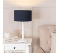 Valuelights Victoria Traditional White Wood Candlestick Table Lamp With Navy Blue Drum Shade - Led Bulb Included