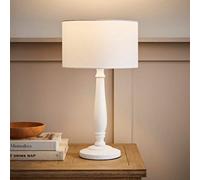 Valuelights Victoria Traditional White Wood Candlestick Table Lamp With White Drum Shade