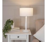 Valuelights Victoria Traditional White Wood Candlestick Table Lamp With White Drum Shade - Led Bulb Included