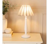 Valuelights Victoria White Wood Candlestick Stem Table Lamp With Grey Scallop Tapered Lamp Shade