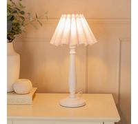 Valuelights Victoria White Wood Candlestick Stem Table Lamp With Lilac Scallop Tapered Lamp Shade And Led Bulb