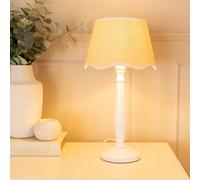 Valuelights Victoria White Wood Candlestick Table Lamp With Linen Scallop White Trim Tapered Shade