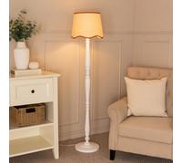 Valuelights Victoria White Wood Floor Lamp With Linen Scallop Rust Trim Tapered Shade & Bulb