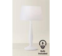 ValueLights Victoria White Fabric Tapered Shade White Wood Traditional Stem LED Table Lamp - Size: 50 x 25 x 25cm - Wilko